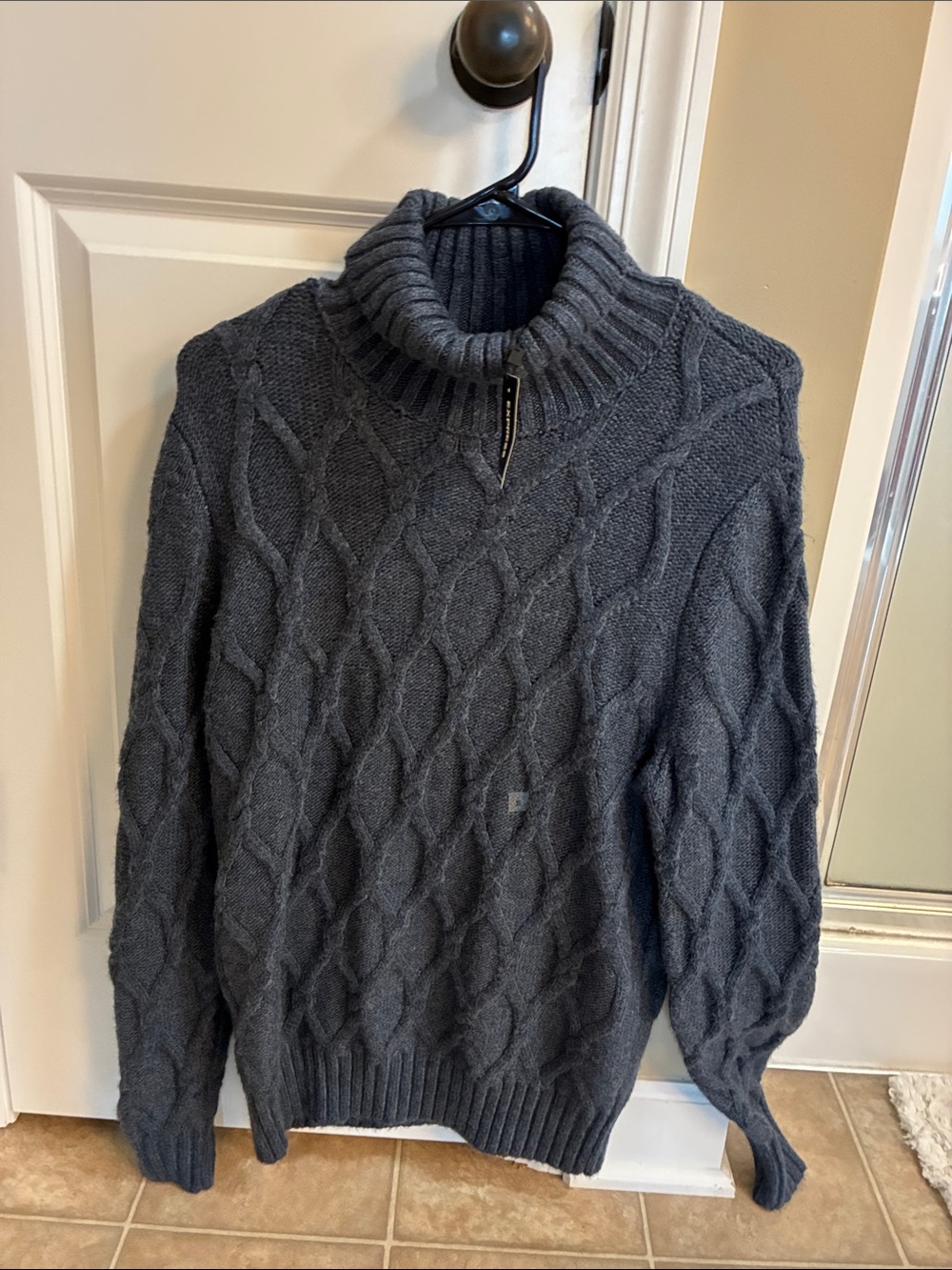 Express Men’s Charcoal Cable Knit Turtleneck Sweater